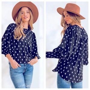#36 Boho Print Lantern Sleeve Blouse Top